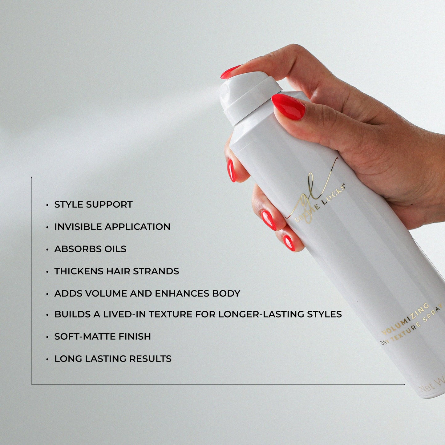 Goldie Locks Volumizing Texture Spray - Instant Volume and Lift - Invisible Matte Finish - Flexible Hold - Safe for Extensions & Color-Treated Hair