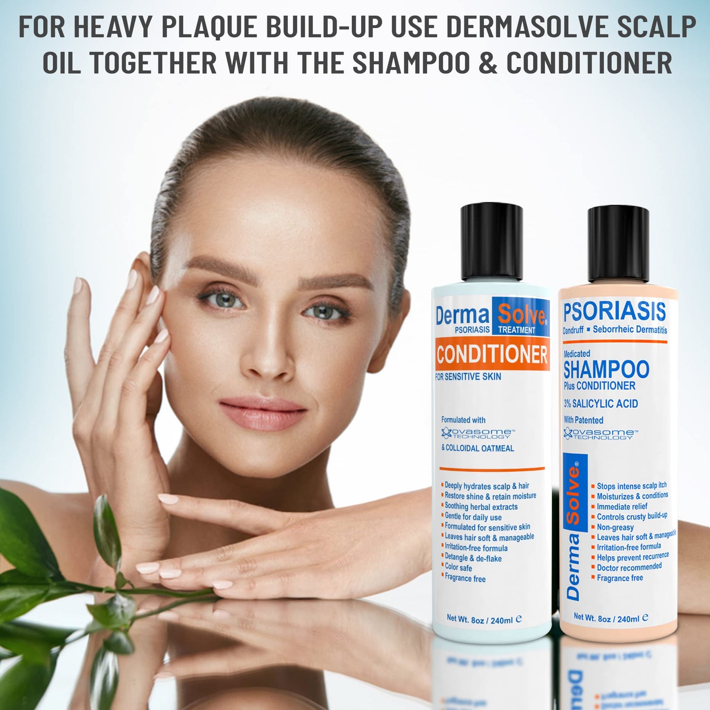 DermaSolve Scalp Psoriasis & Dandruff free Medicated Shampoo with Conditioner, Ultimate Seborrheic Dermatitis Treatment for Itchy, Flakey Scalp