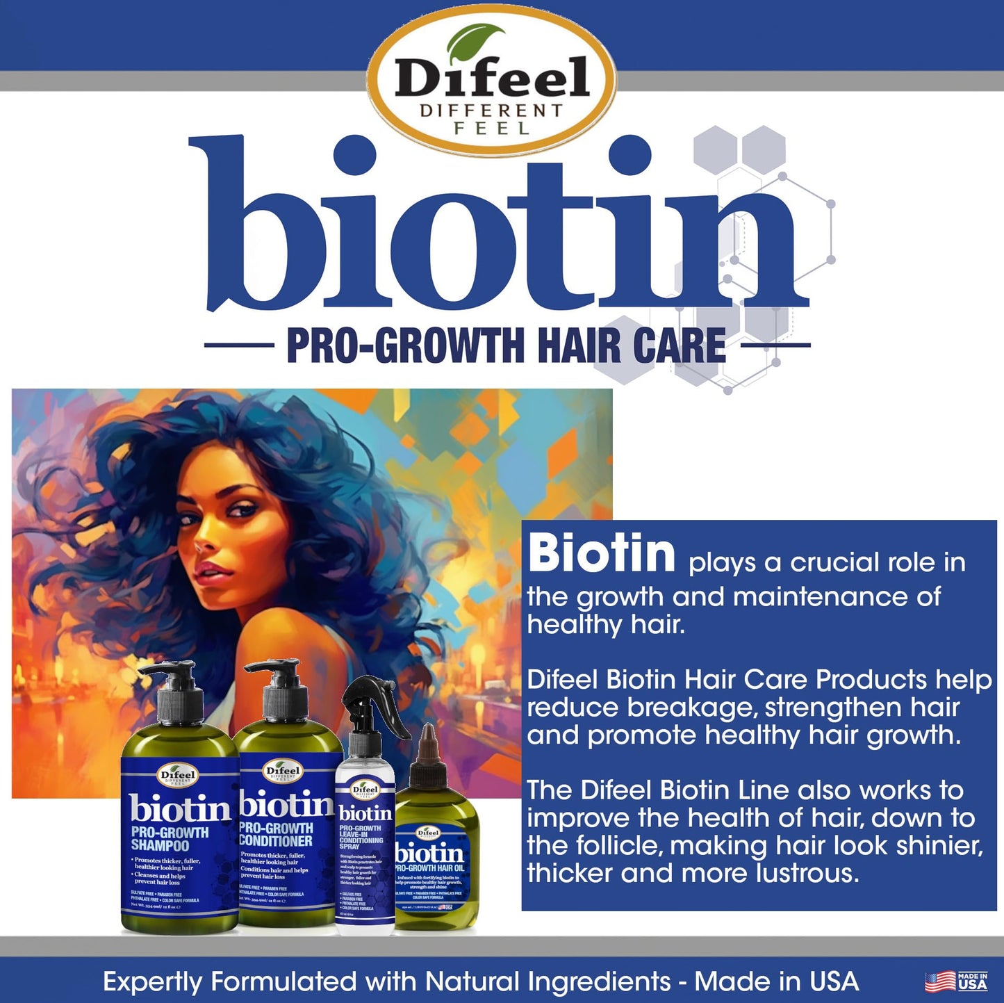 Difeel Biotin Pro Growth Premium Hair Oil 8 oz. - Infused with Fortifying Biotin for Healthy Hair Growth