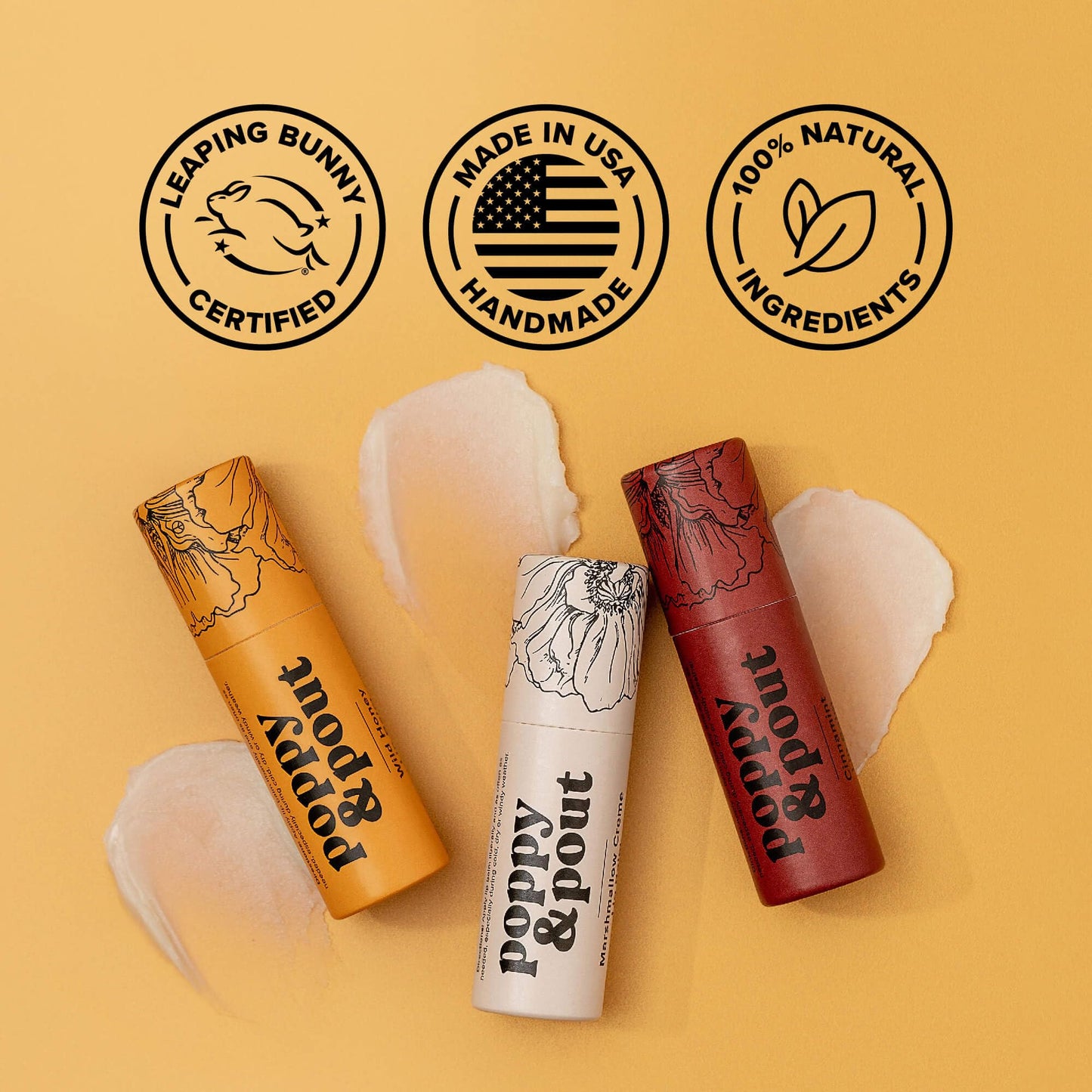 Poppy & Pout Wild Honey Jumbo Lip Balm | All Natural Lip Balms & Moisturizers | Hydrates with Beeswax, Vitamin E, Organic Coconut Oil | Cruelty-Free |