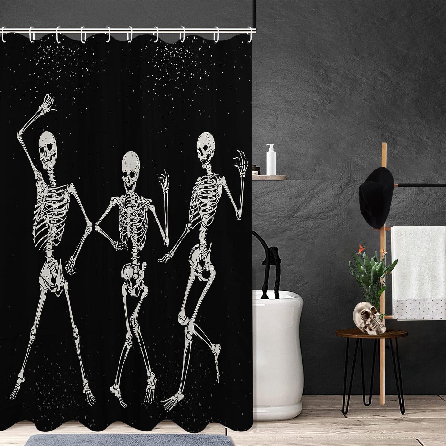 Skull Black White Shower Curtain Happy Halloween Skulls Skeleton Spanish Shower Curtain for Day of The Dead All Saints Day Waterproof Fabric Bathroom…