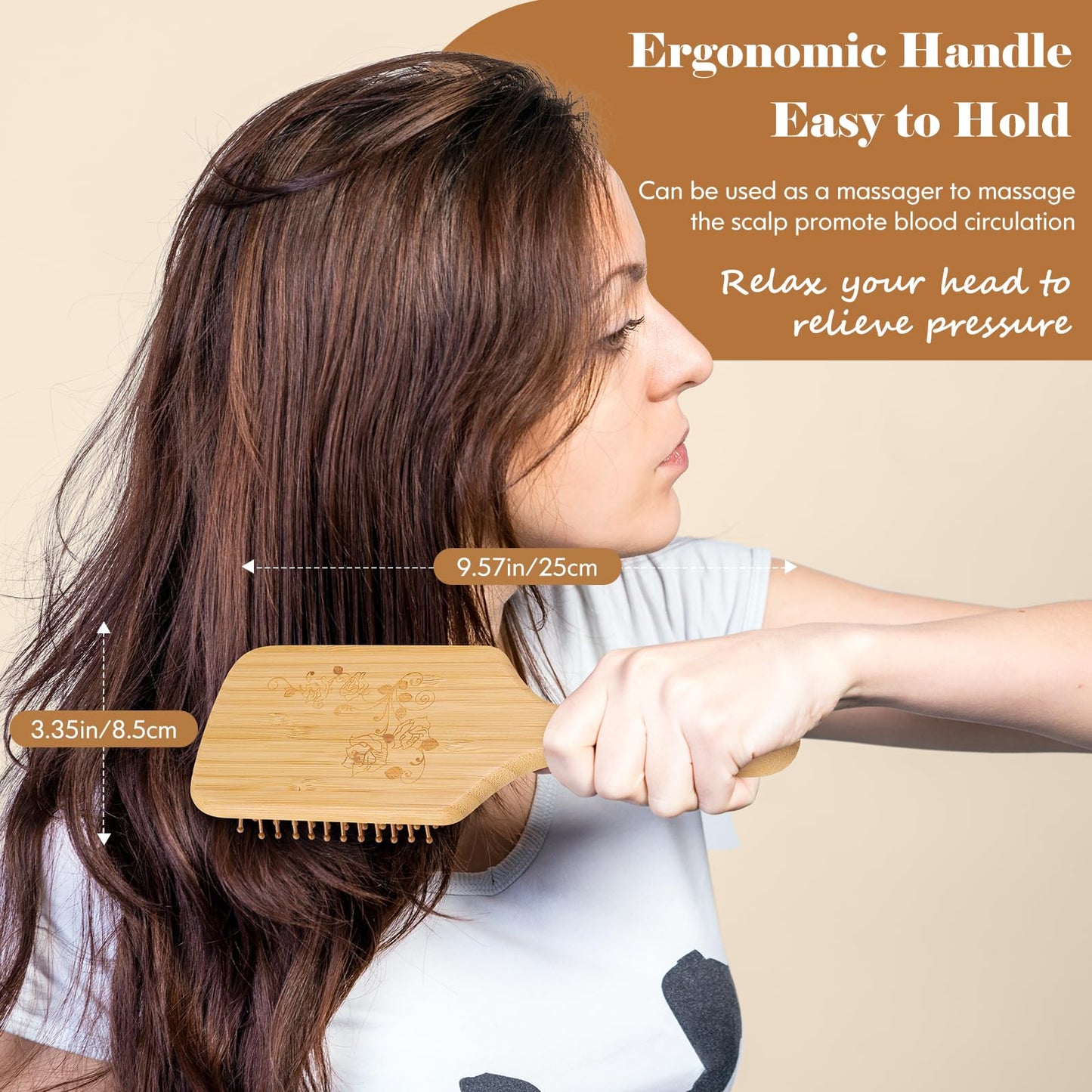 Hair Brush-Natural Wooden Bamboo Brush and Detangle Tail Comb, Paddle Hairbrush for Women Men and Kids Make Thin Long Curly Hair Health and Massage