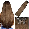WindTouch Clip In Hair Extensions Real Human Hair Light Brown Extensions 18Inch 75g 7Pcs Human Hair Clip in Extensions #6 Chestnut Brown Hair
