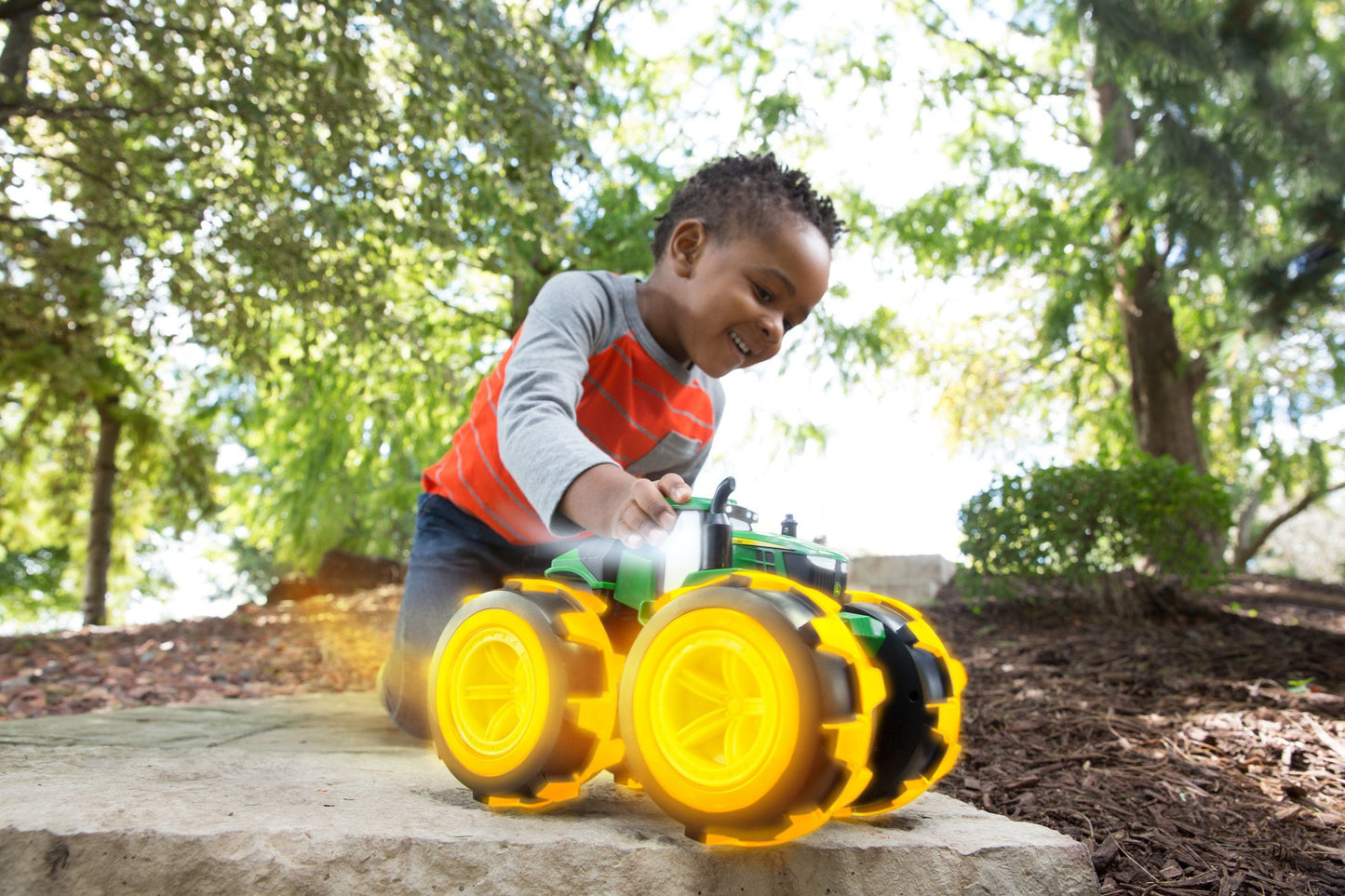 TOMY Monster Treads Lightning Wheels - John Deere Deluxe Rainbow Tractor - John Deere Tractor Toys - Light Up Monster Truck Toy with Rainbow Lights…