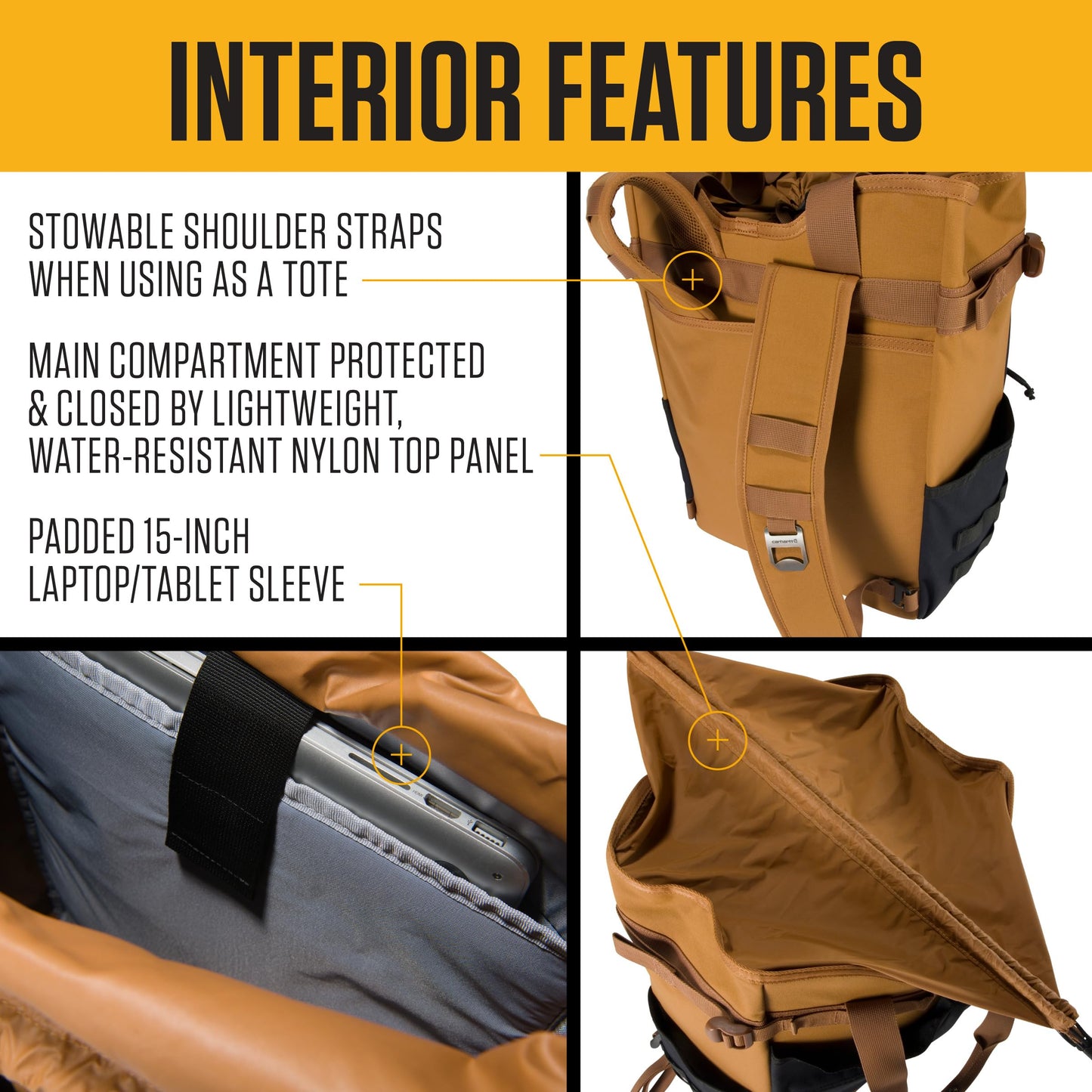 Carhartt 28L Nylon Cinch-Top Convertible Tote Backpack, Durable Pack with Laptop Sleeve, Carhartt Brown