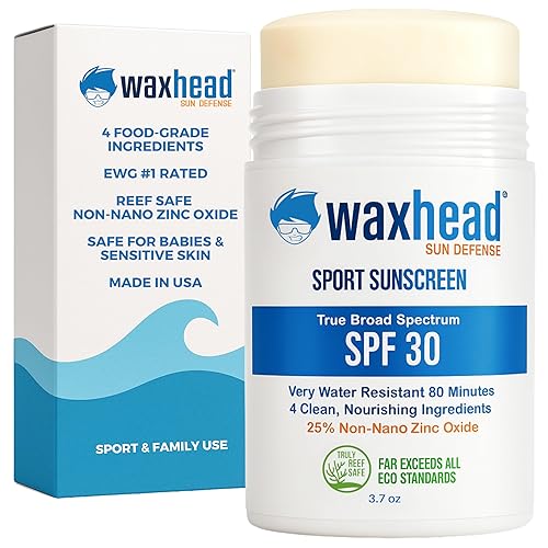 Waxhead Zinc Oxide Sunscreen Stick SPF 30, 4-Ingredient Mineral Sunscreen for Face & Body, EWG 1, Reef Safe Non-Nano, Baby & Kids Sensitive Skin