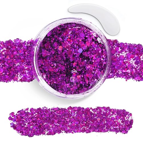 Purple Face Body Glitter Gel,Sparkly Face Glitter for Women,Mermaid Sequins Hair Glitter Makeup?Chunky Glitter Makeup for Face/Body/Hair/Eyes,Easter