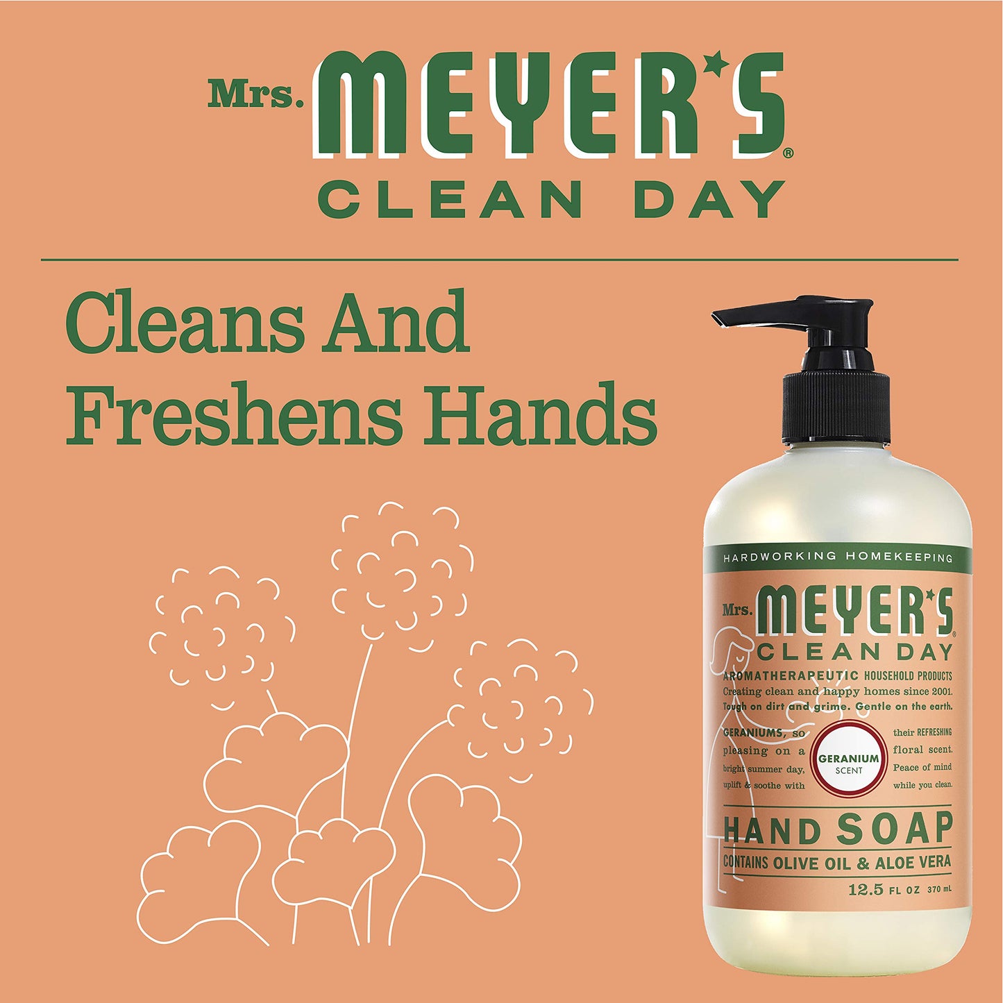 Mrs Meyers Hand Soap Geranium 12.5 Ounce Pump (370ml) (3 Pack) Beauty & Personal Care Mrs. MEYER'S