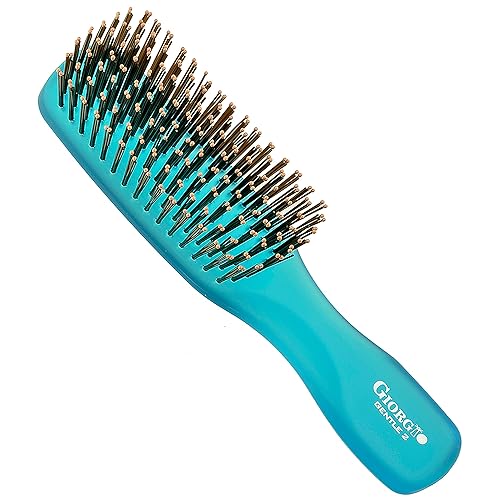 Giorgio GION2B Neon Blue 6.25 inch Gentle Touch Detangler Hair Brush for Men Women and Kids. Soft Bristles for Sensitive Scalp. Wet & Dry for all Hair