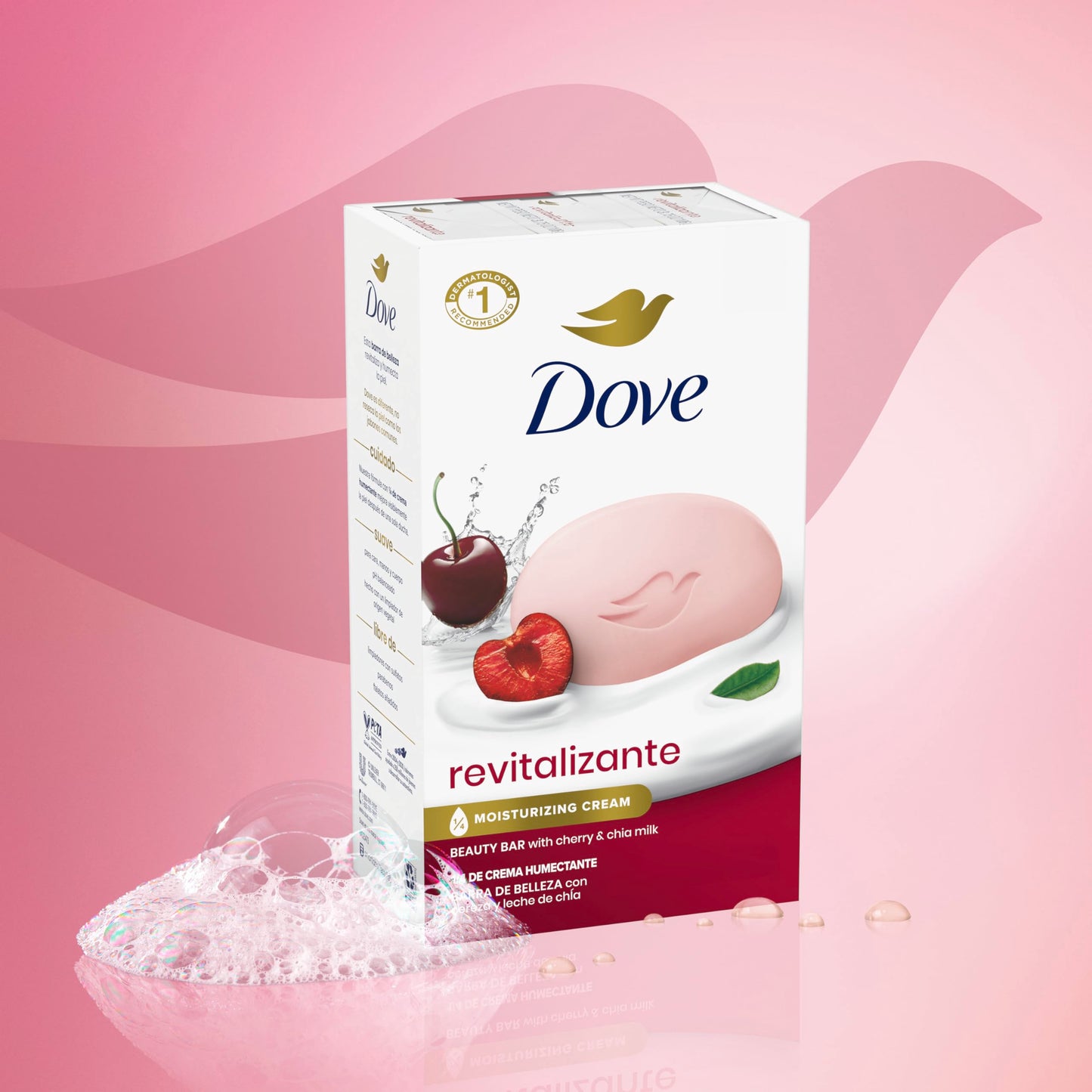 Dove Beauty Bar Soap Revitalizante Cherry & Chia Milk, for Revitalized Skin, 6 Bars A Skin Energy Boost 3.75 oz