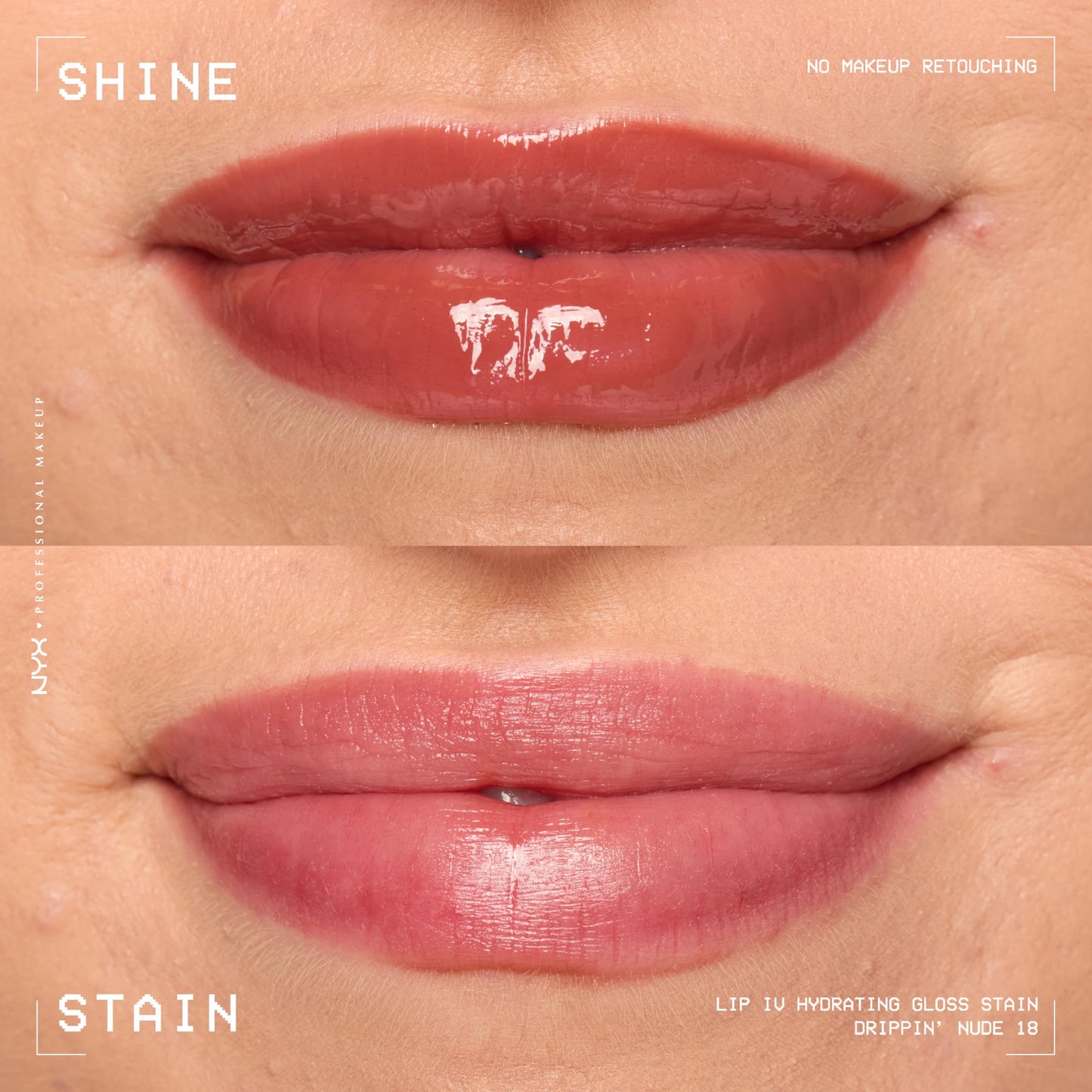 NYX PROFESSIONAL MAKEUP Lip IV Hydrating Glossy Lip Stain, Long-Lasting, Tinted, Vegan Formula with 12 HR Hydration - Drippin' Nude (Nude)