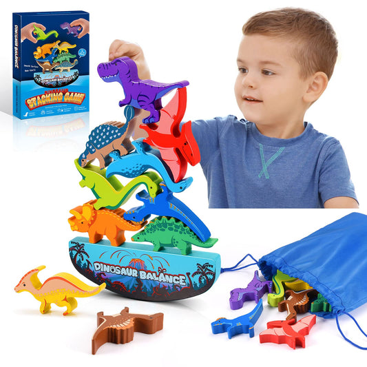 IPOURUP Dinosaur Stacking Toys | Wooden Montessori Balance Game for Kids 3–8 | Fun Family Competition & Birthday Gift for Boys & Girls