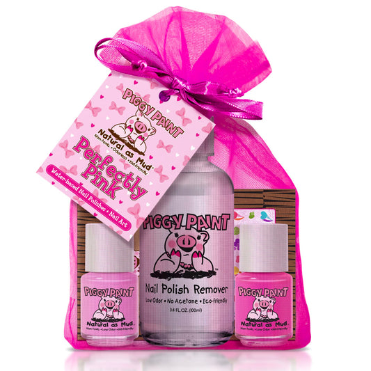 Piggy Paint | 100% Non-Toxic Girls Nail Polish | Safe, Cruelty-Free, Vegan, & Low Odor Nail Polish for Kids | Perfectly Pink (2 Polish, 1 Remover