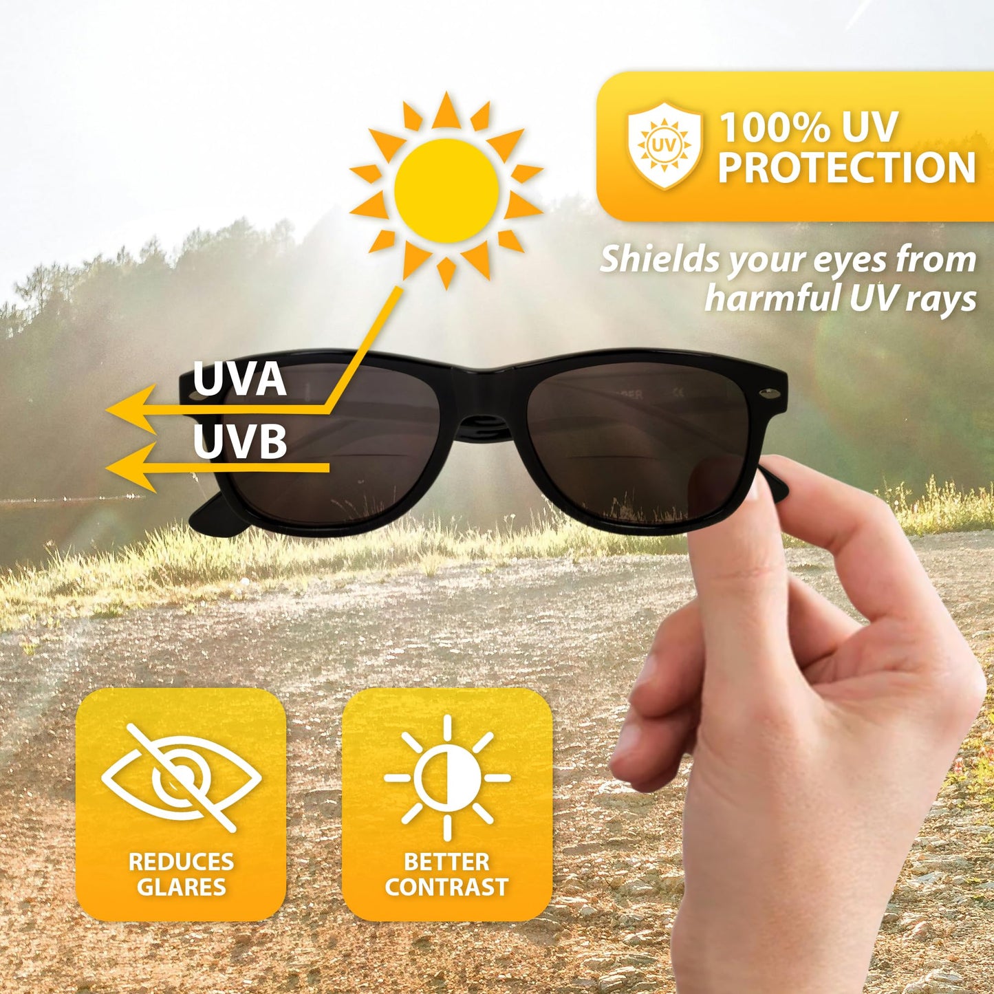 Global Vision Blues Brothers Bifocal Sunglasses For Men & Women Scratch-Resistant Black Frame w/Smoke Lens