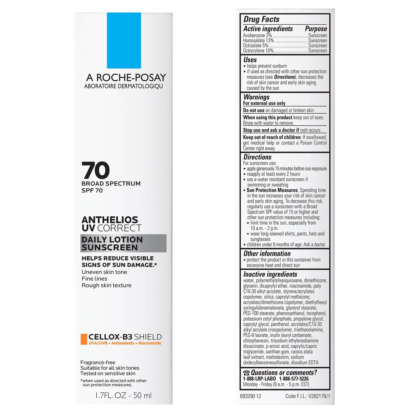 La Roche-Posay Anthelios UV Correct Sunscreen Moisturizer SPF 70, Daily Anti-Aging Face Moisturizer with Niacinamide to Even Skin Tone & Fine Lines Beauty and Personal Care La Roche-Posay