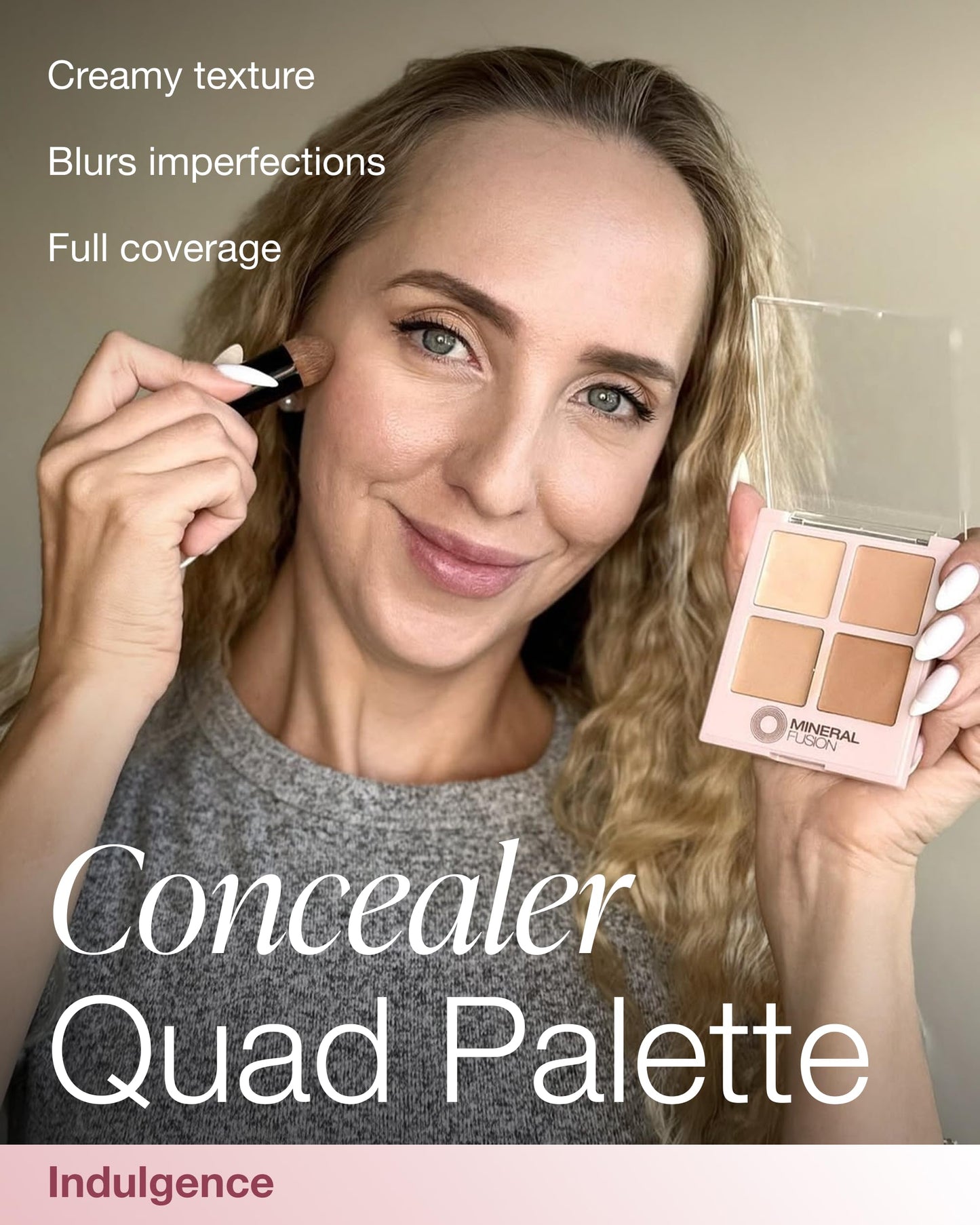 Mineral Fusion Makeup Cream Concealer Eye Palette Quad - 4 Light to Neutral Shades - Indulgence - Blemish Concealer & Under Eye Brightener -