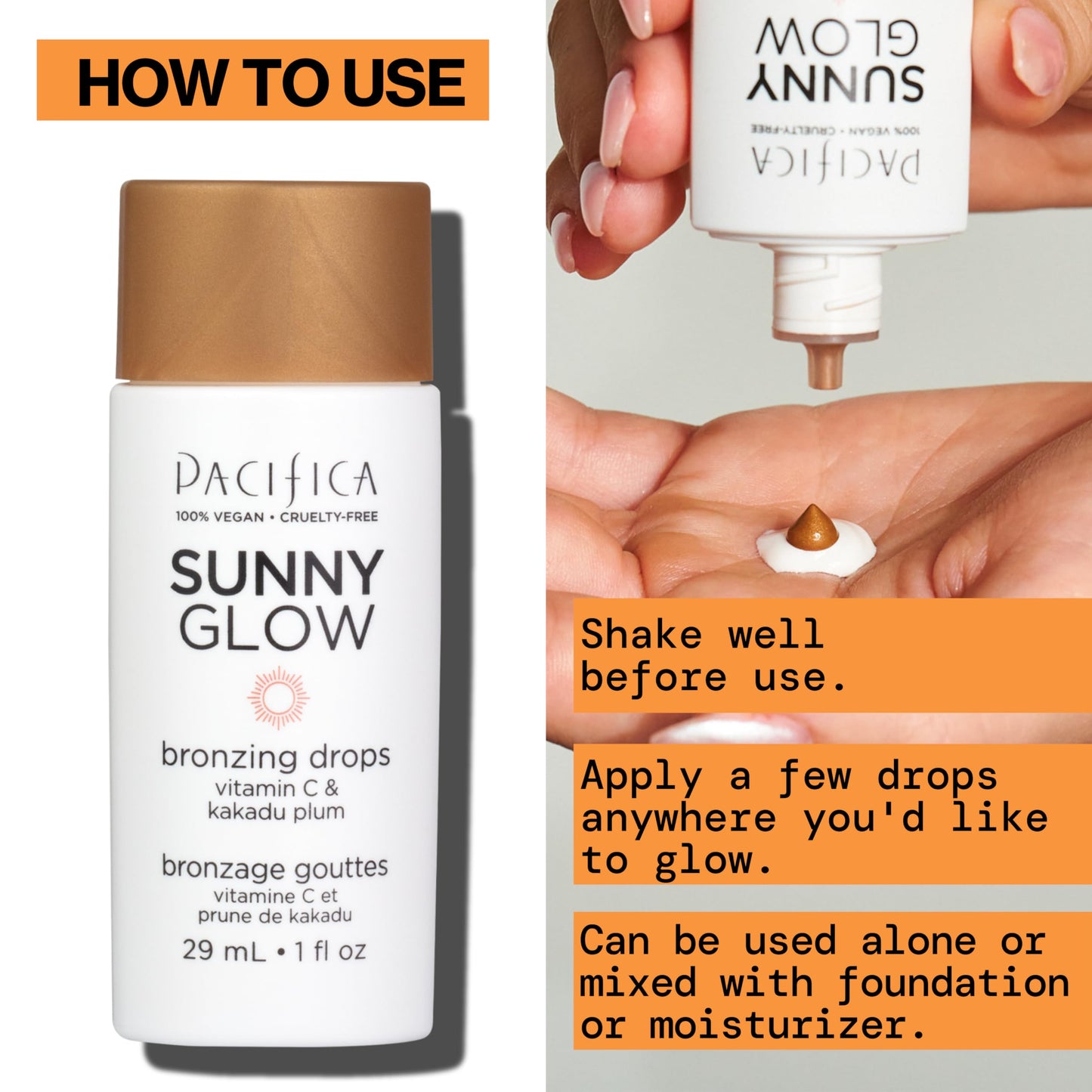 Pacifica Sunny Glow Liquid Face Bronzer Drops - Face Makeup Bronzing For Face & Cheeks for Instant Sun-Kissed Glow - Vitamin C & Glycolic Acid Infused