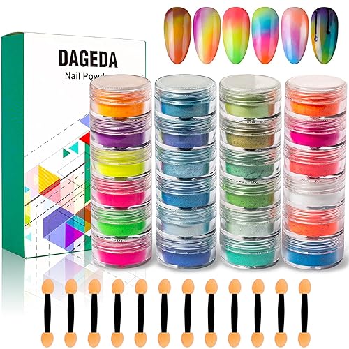 DAGEDA 24 Color Pigment Nail Powder Dust, Colorful Iridescent Glitter Ultrafine Luminous Pearlescent High-Gloss Halo Powder, 3D DIY Nail Art