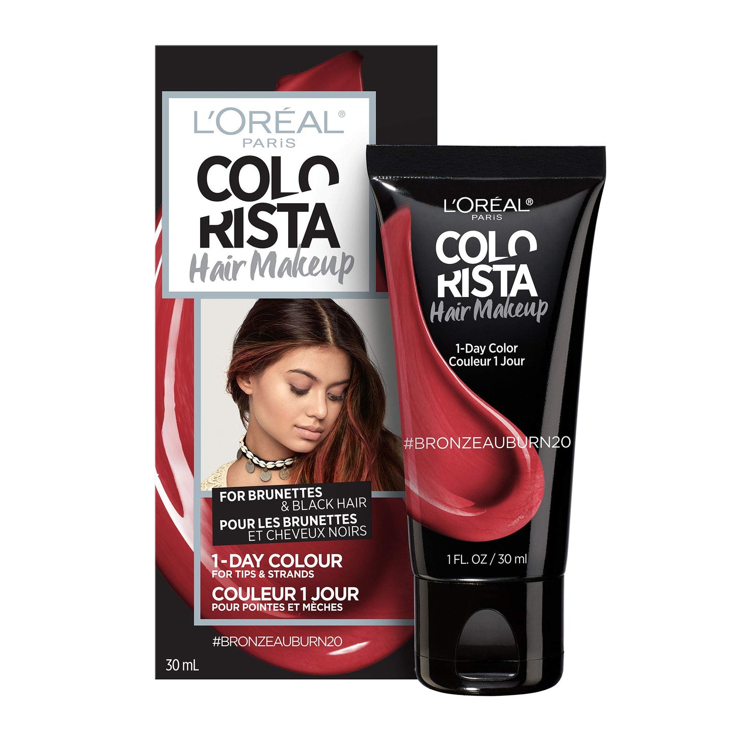L'Oreal Paris Hair Makeup Temporary 1-Day Hair Color for Brunettes, Bronze Auburn 20, 1 Fl Oz