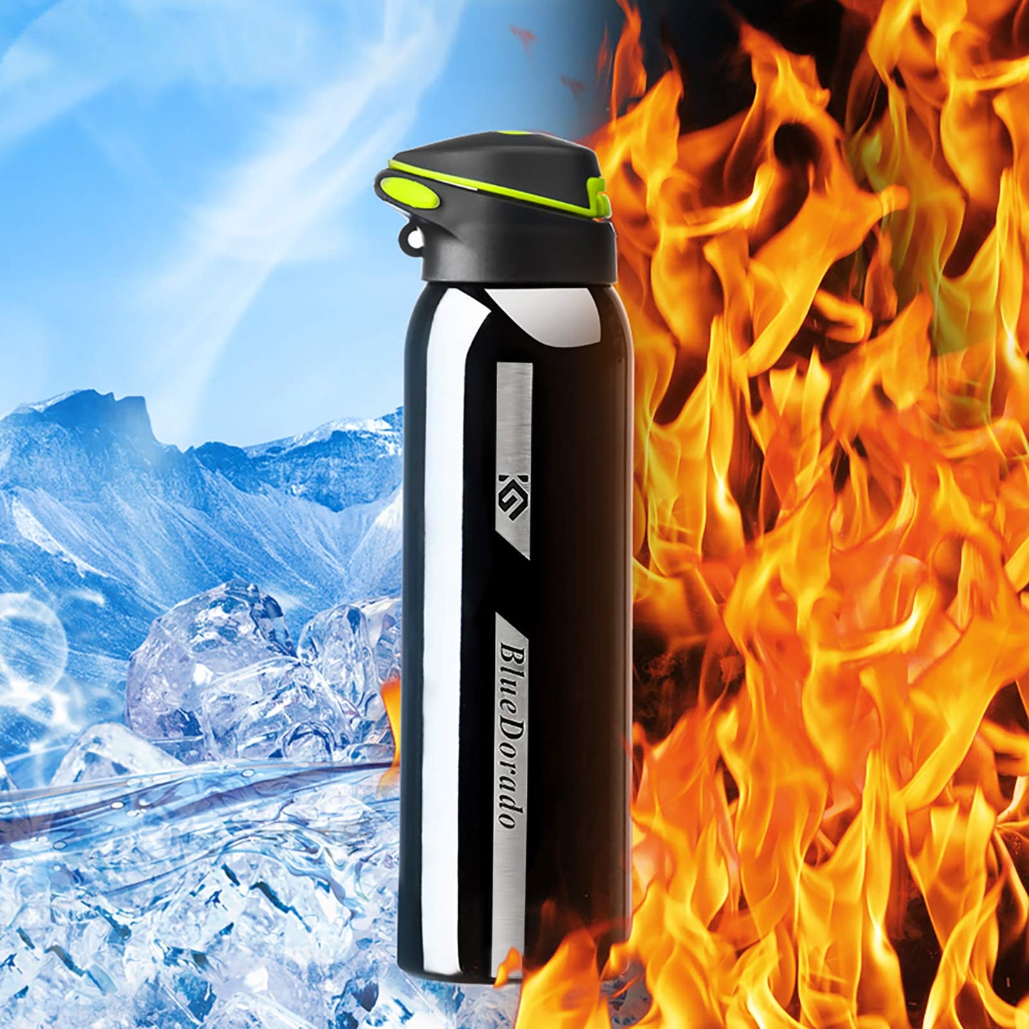 BlueDorado Stainless Steel Cycling Mug, Insulated Bike Water Bottle with Straw Lid & Flex Cap, BPA-Free, 18 Oz