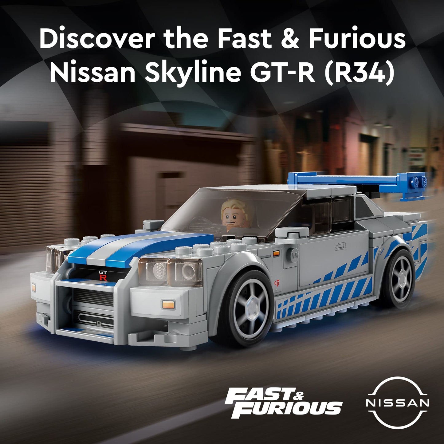 LEGO Speed Champions 2 Fast 2 Furious Nissan Skyline GT-R (R34) 76917, Race Car Model Kit with Minifigure, Collectible Toy for Kids Ages 9+