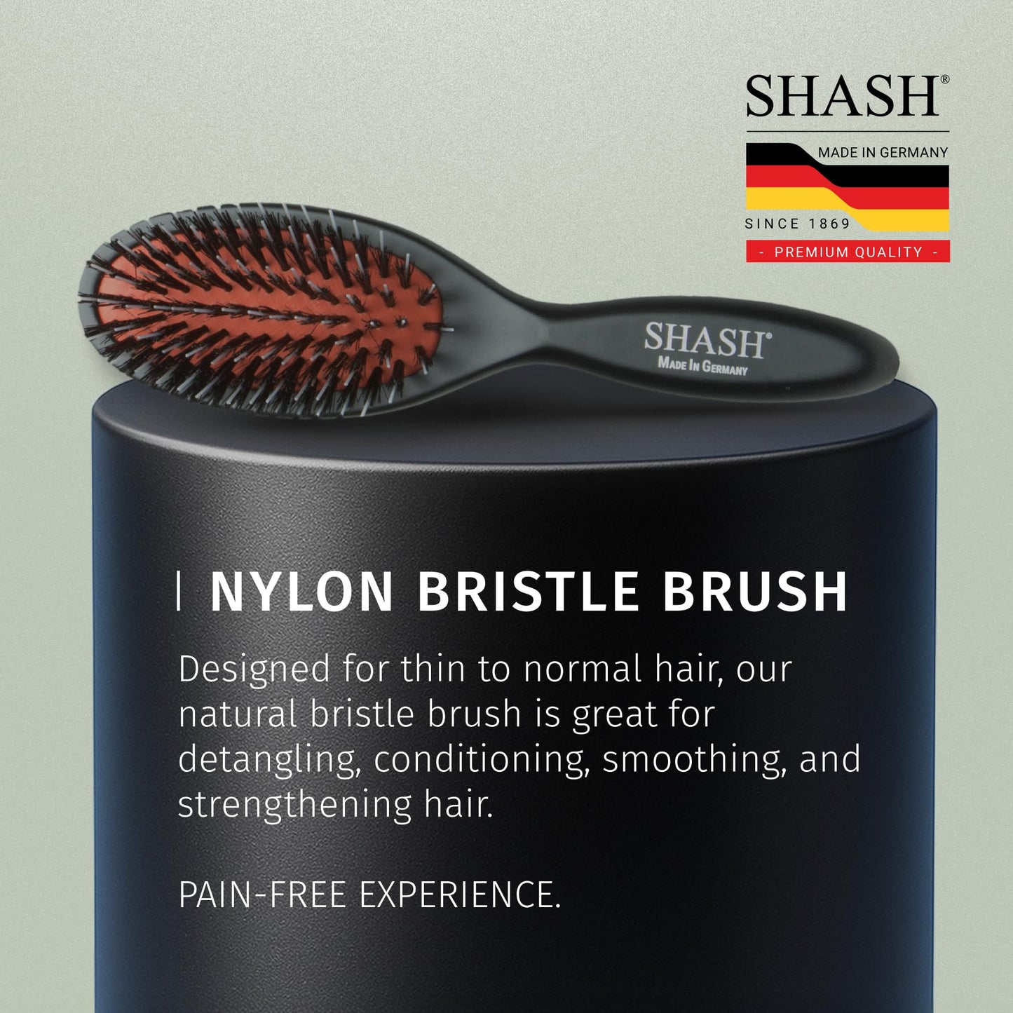 SHASH Since 1869 Hand Made In Germany - Nylon Boar Bristle Brush Suitable For Normal to Thick Hair Gently Detangles, No Pulling or Split Ends Beauty and Personal Care SHASH