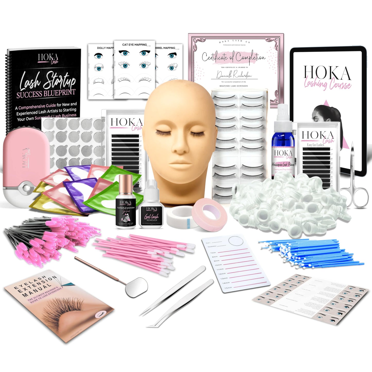 Hoka Lash Eyelash Extension Kit & Training Course and Certification, Professional Lash Extension Kit for Beginners Includes Practice Mannequin Head