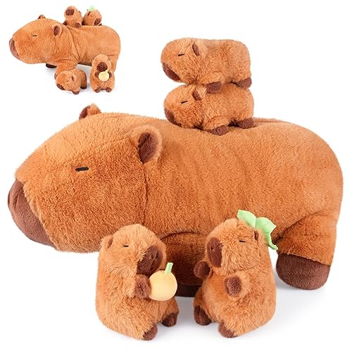 SuzziPals 5-in-1 Capybara Stuffed Animals with Babies Inside, 5Pcs Set Capybara Plush with Mommy & 4 Babies, Soft Pillow Plushies Decor, Cute 3 to 8…