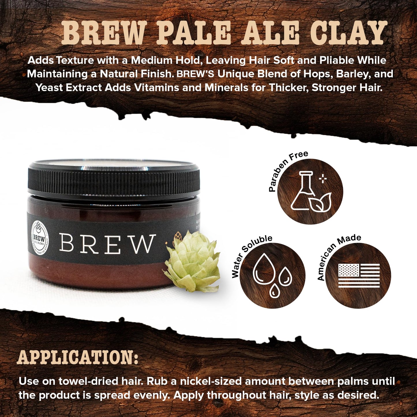 Brew Grooming Hair Styling Clay for Men - Matte Strong Hold Molding Pomade for Beard and Hair - Natural Ingredients Barley, Hops, Yeast - Paraben Free