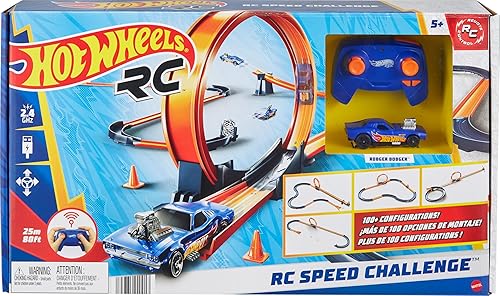 Hot Wheels Toy Car RC Set with 1:64 Scale Remote-Control Vehicle & 30+ Pieces of Race Track to Create Multiple Configurations