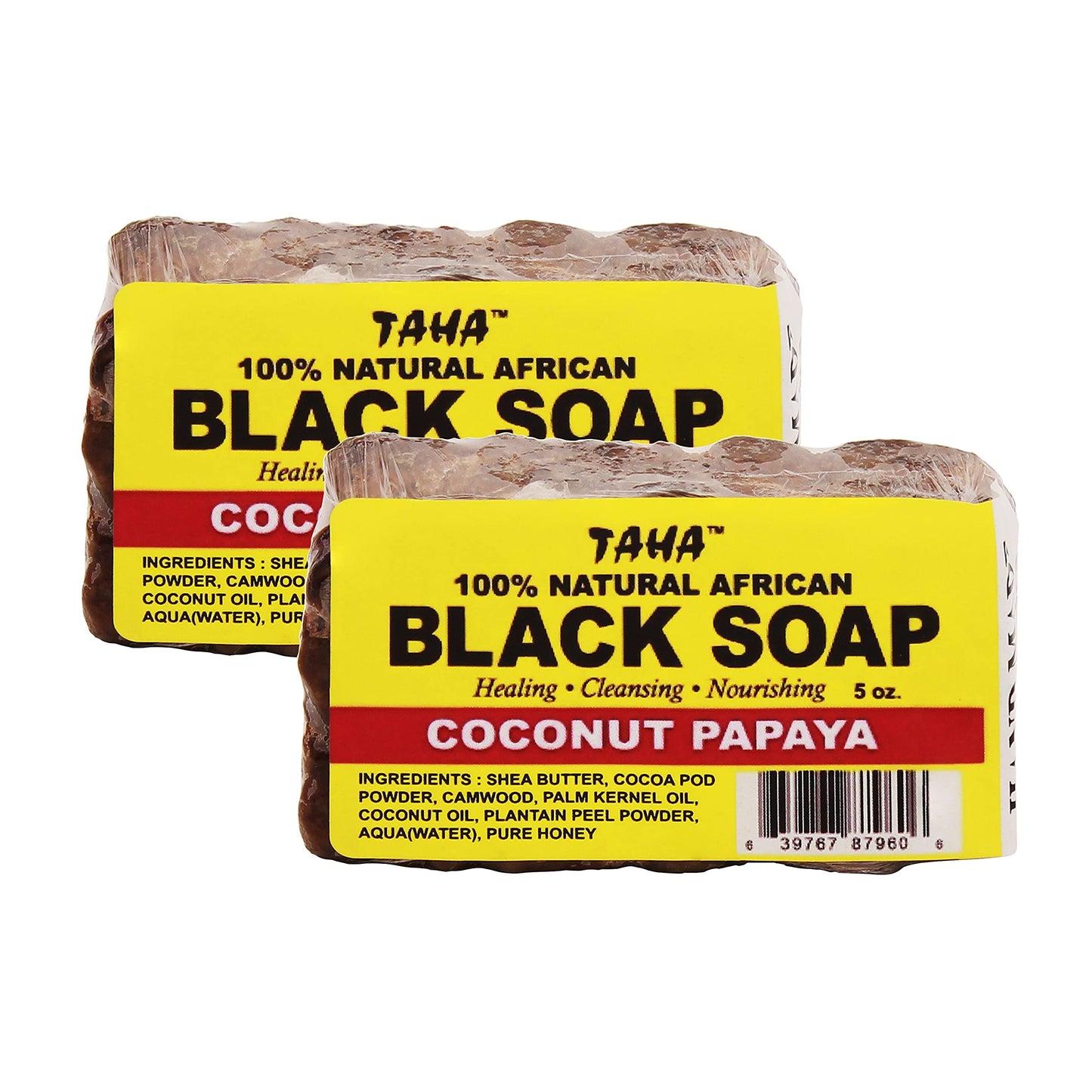 Taha African Black Soap Bar, Organic & 100% Natural, Soothing & Moisturizing, Healthy Cleansing - Great for Blemishes, Acne, Dry Scalp, and More