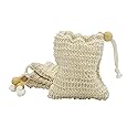 Bleu Bath (4 Pack) Exfoliating Loofah Pouch Sisal Ramie Soap Saver Bag with Drawstring and Wooden Bead Holder