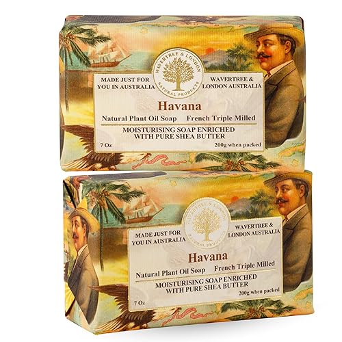 Wavertree & London Havana Scented Natural Soap (2 Bars), 7oz Moisturizing French Triple Milled Soap Bars enriched with shea butter - Pure Plant Based