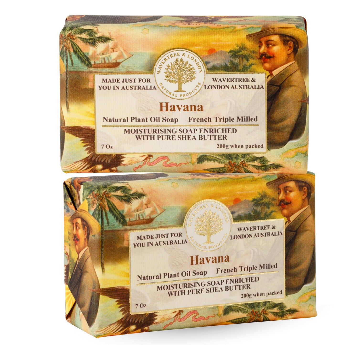Wavertree & London Havana Scented Natural Soap (2 Bars), 7oz Moisturizing French Triple Milled Soap Bars enriched with shea butter - Pure Plant Based