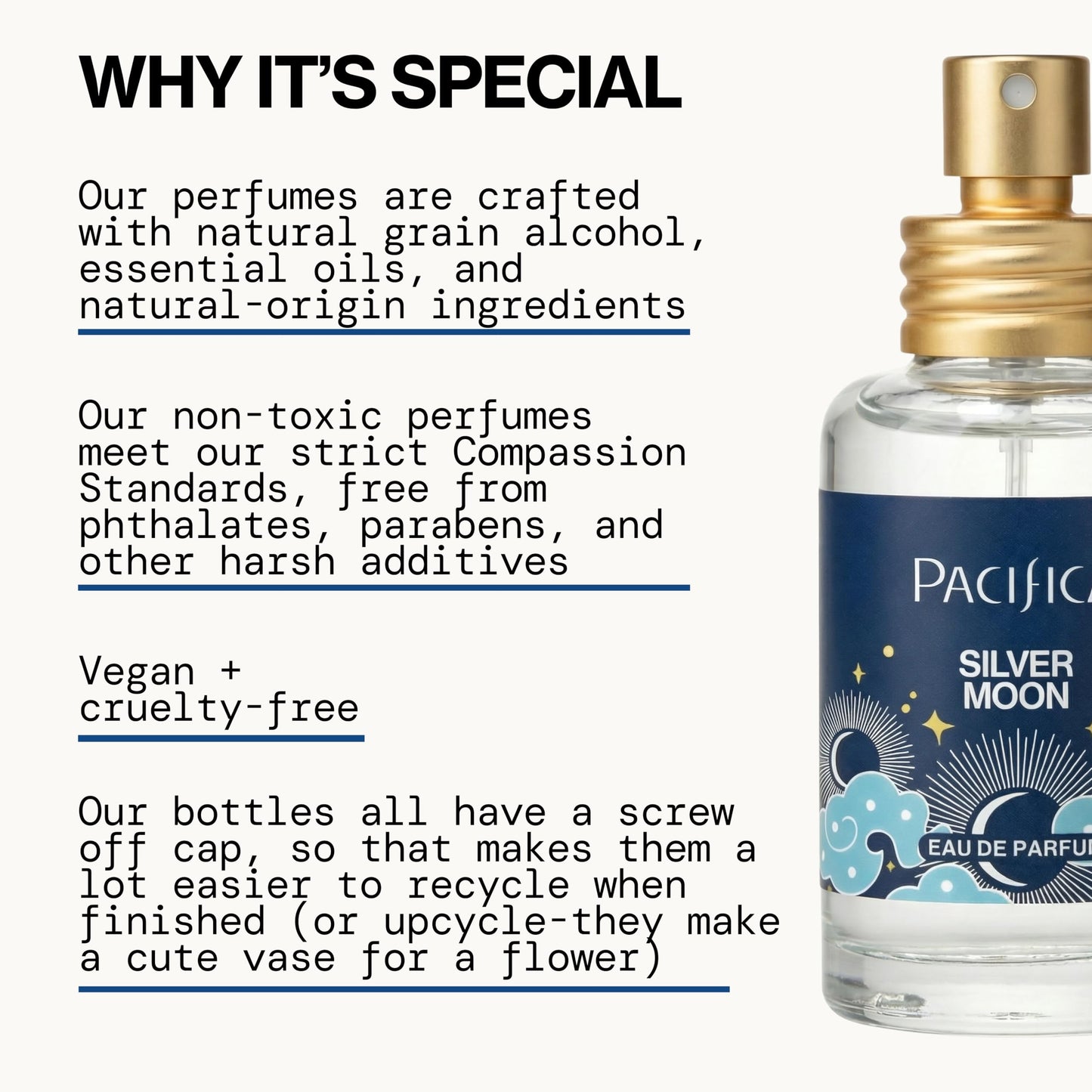 Pacifica Silver Moon Perfume 1oz - Long-Lasting Warm Vanilla & Almond Clean Fragrance for Women Vegan, Cruelty-Free, Essential Oils, Non Toxic