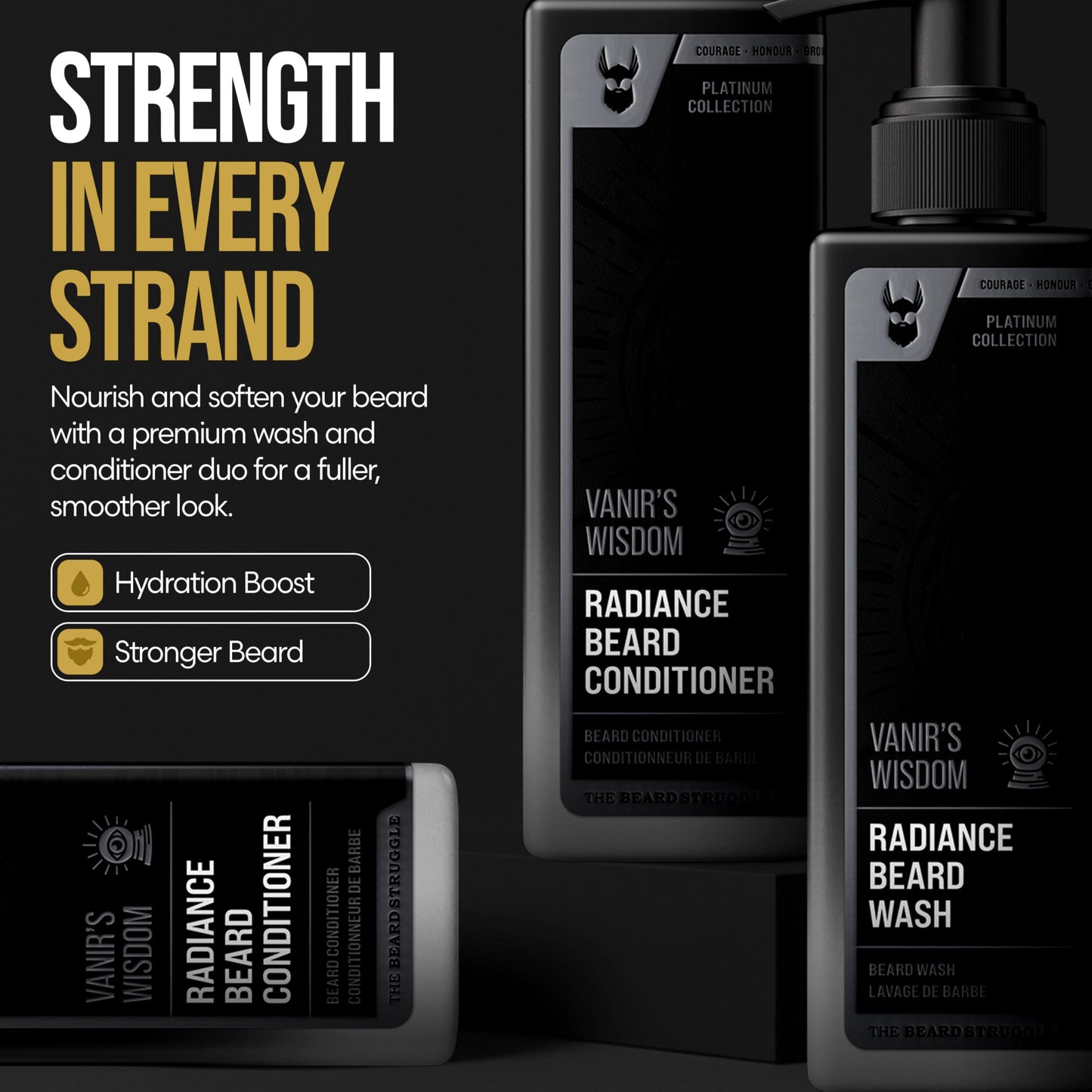 The Beard Struggle Radiance Beard Wash & Conditioner Bundle - Platinum Collection - Pack of 2 - Vanir's Wisdom - 8 Fl Oz each - For Men - Nourish Beauty and Personal Care The Beard Struggle