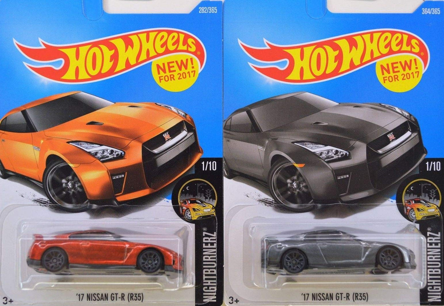 Hot Wheels 17 Nissan GT R (R35) Gray 364/365 and 17 Nissan GT R (R35) Orange 282/365 Bundle