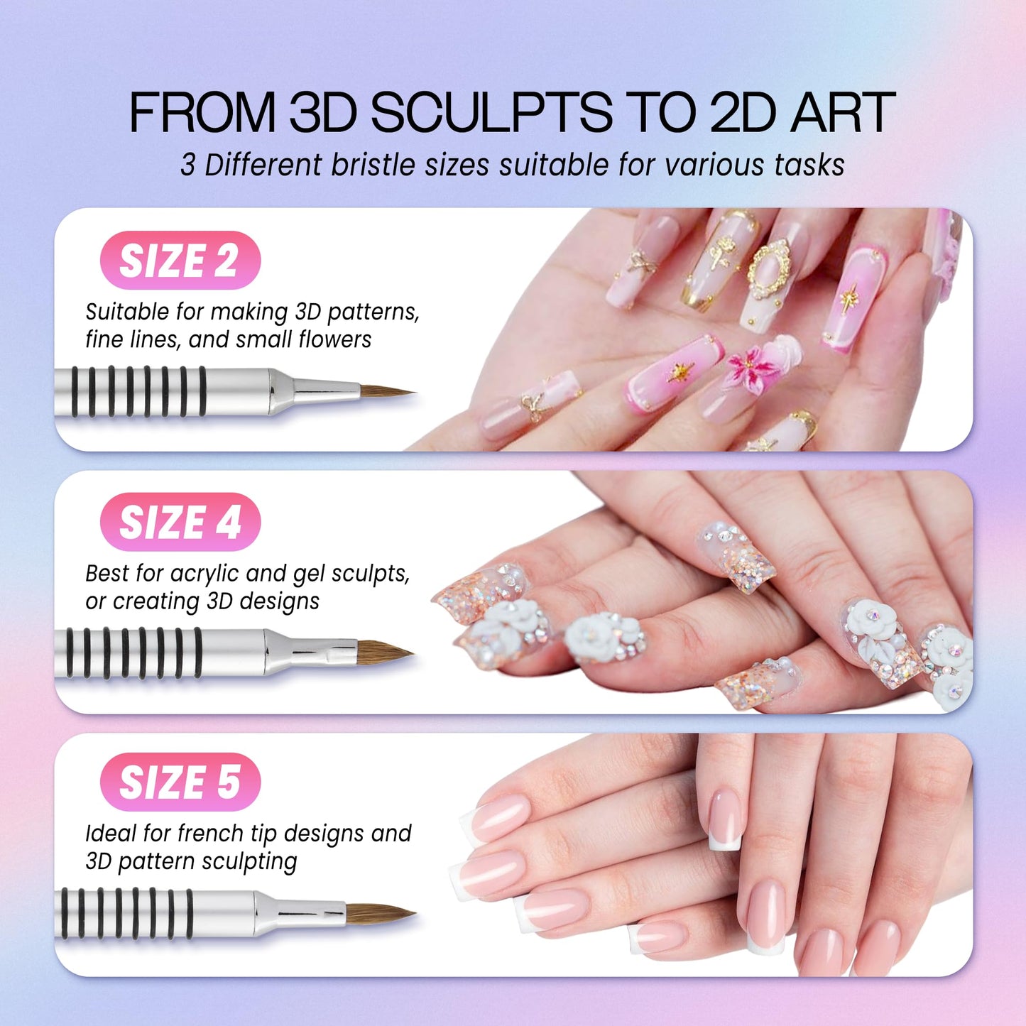 PANA 3D Kolinsky Acrylic Nail Art Sculpture Brush with Silver Metal Non-Slip Grip Handle for Manicures 3D Nail Art Flower Designs (Size #5) Beauty & Personal Care PANA