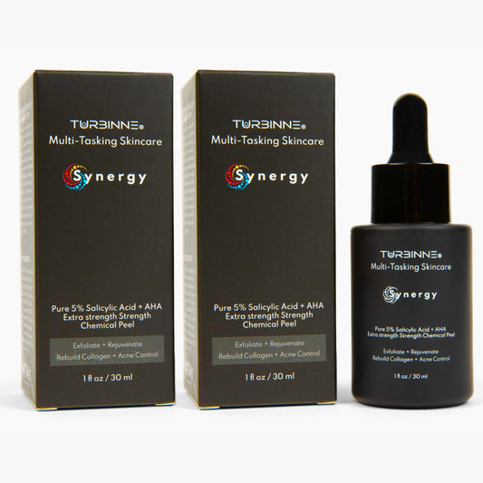 (2 Pack) Turbinne Synergy Multi-Tasking Extra Strength Chemical Peel. Pure 5% Salicylic Acid + AHA. Best For Exfoliate, Rejuvenate, Rebuild Collagen