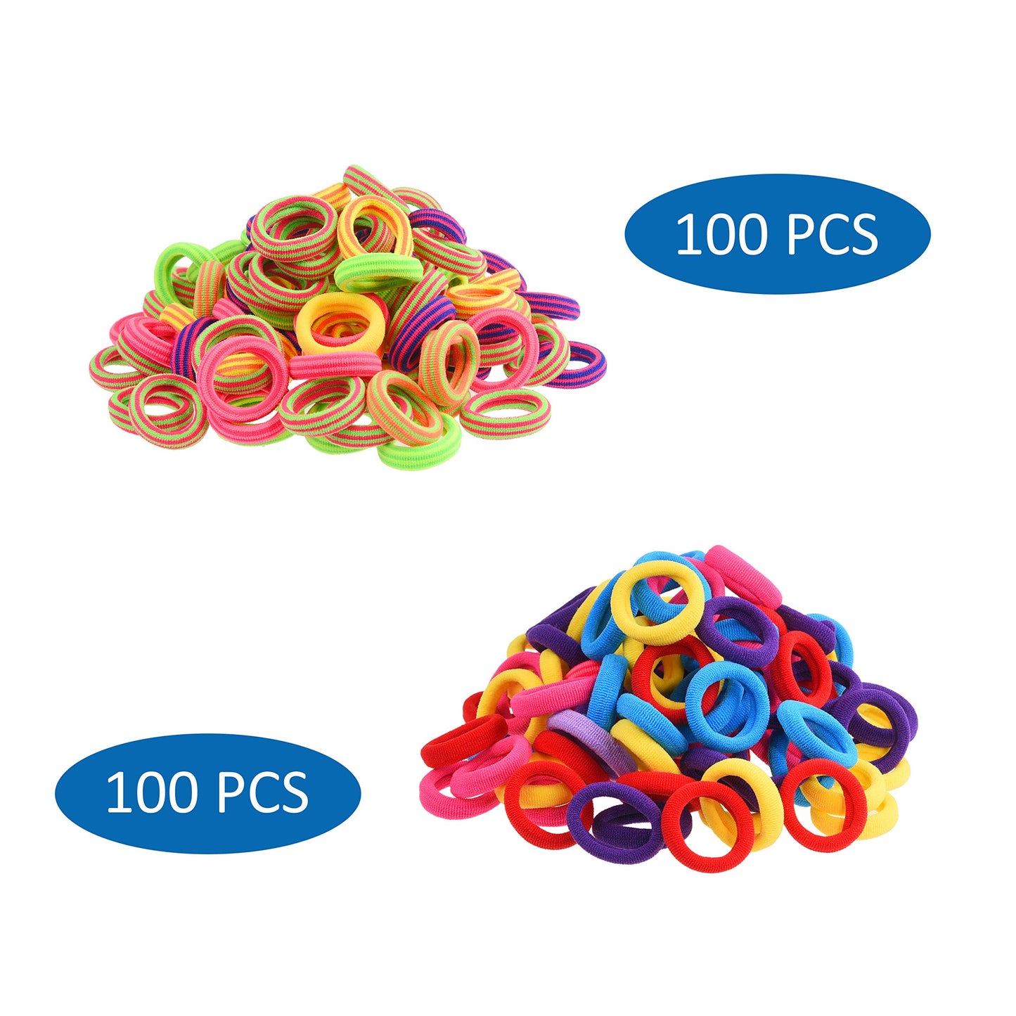 Kare & Kind 200 Hair Band Ties and 20 Mini Hair Claw Clip Pins- Assorted Colors - Cotton/Polyblend Material - Different Designs and Styles -