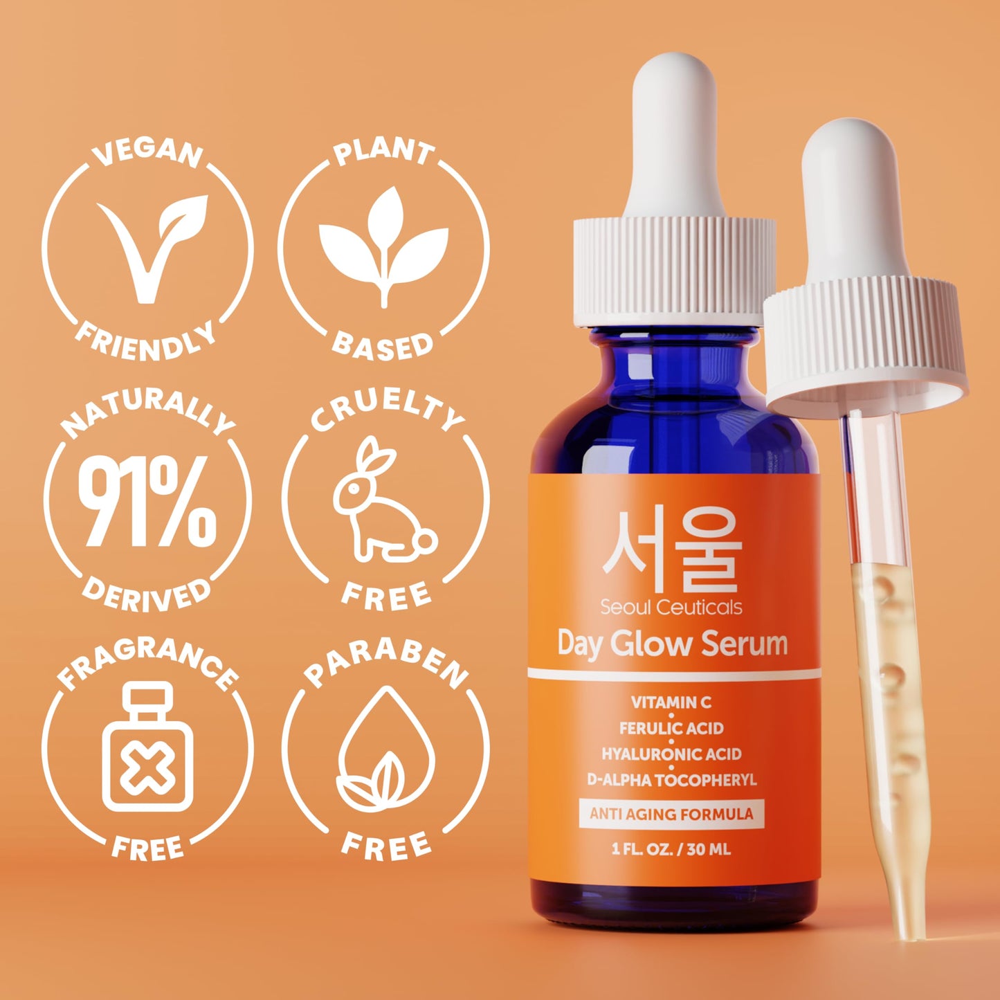 SeoulCeuticals Korean Skin Care 20% Vitamin C Hyaluronic Acid Serum + CE Ferulic Acid - Potent Anti Aging, Anti Wrinkle Korean Beauty 1oz Beauty and Personal Care SeoulCeuticals