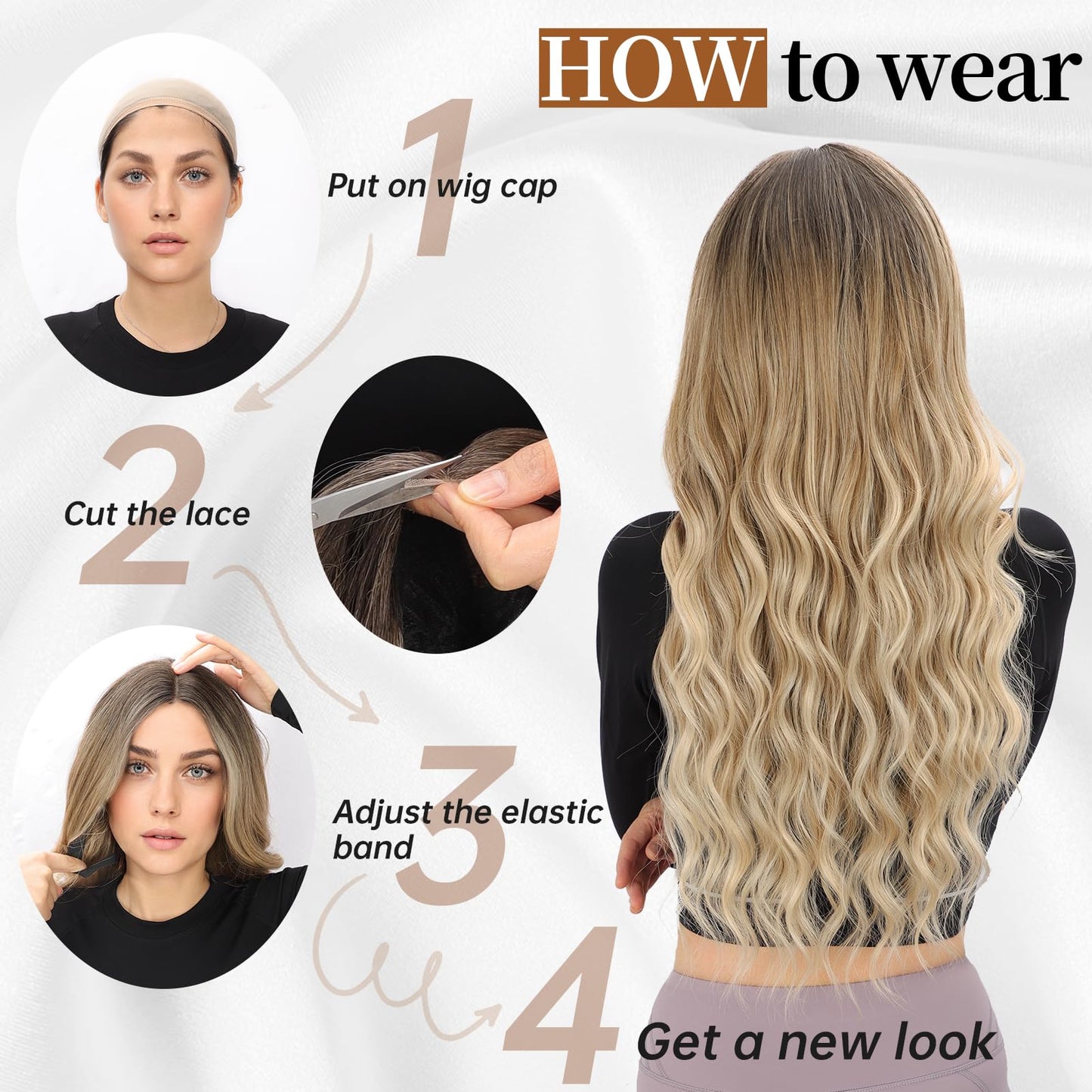 AISI HAIR Dark Root Honey Blonde Wavy Wig with Soft Pink Ends for Women, Long Wavy Lace Hairline Middle Part Synthetic Heat Resistant Wig for Daily Beauty and Personal Care AISI HAIR