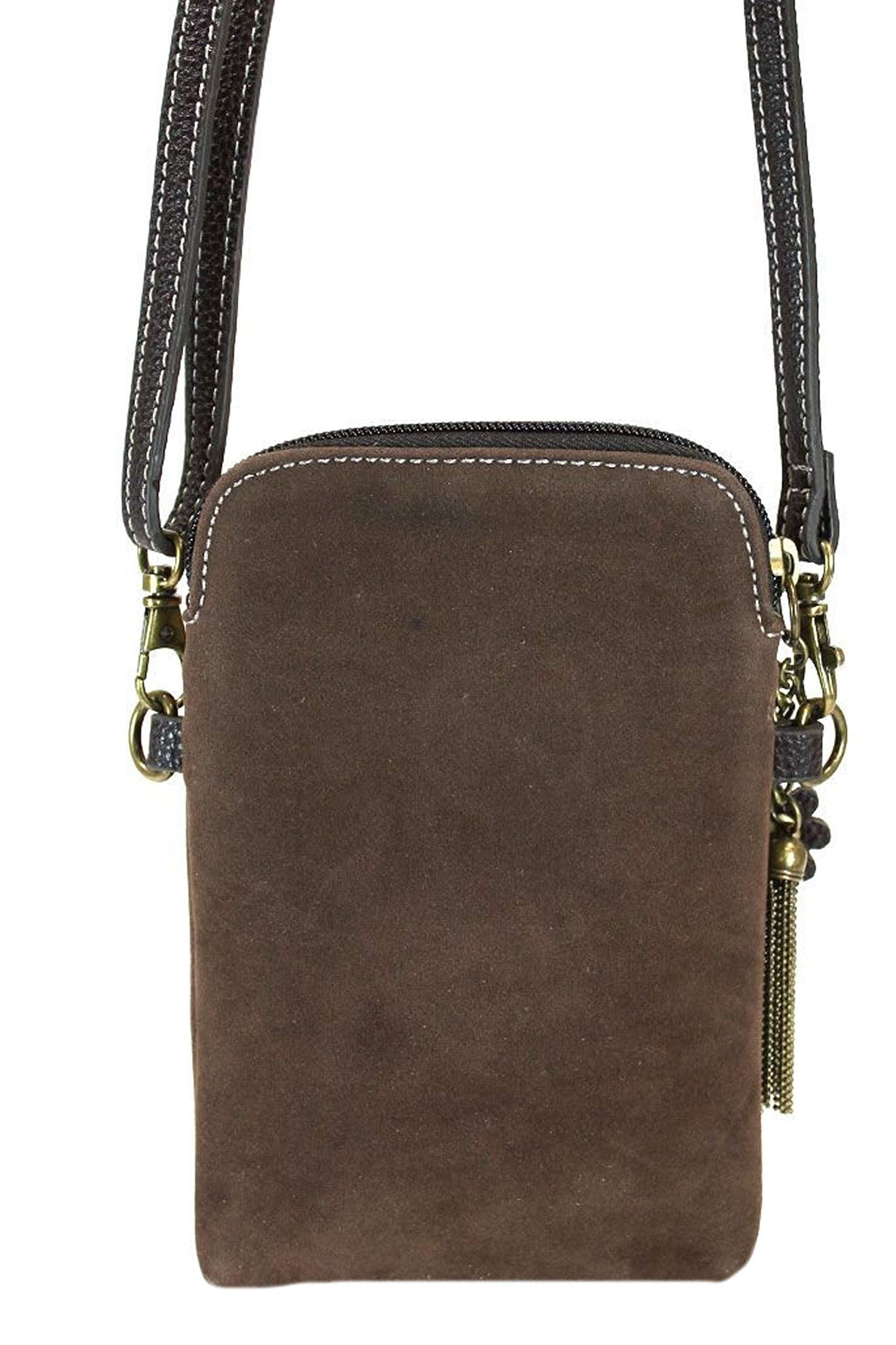 Chala Bohemian Cellphone Crossbody Handbag - Convertible Strap (Dark Brown)