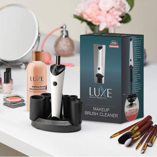 Luxe Electric Makeup Brush Cleaner Machine with Cleaning Solution - USB Charging Station, Automatic Brush Washer and Dryer - 3 Adjustable Speeds