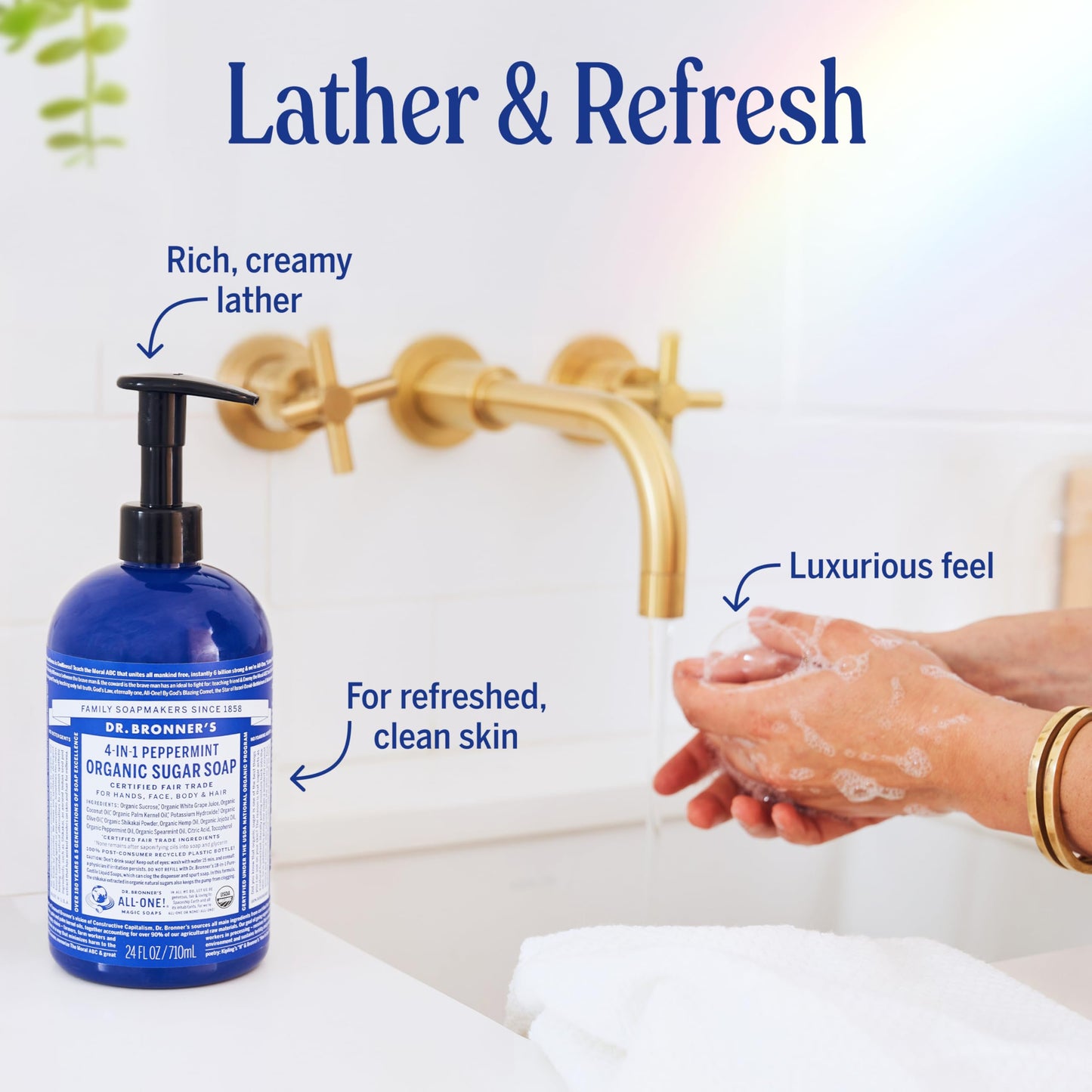 Dr. Bronner's - Organic Sugar Soap (Peppermint, 24 Ounce) - Made with Organic Oils, Sugar & Shikakai Powder, 4-in-1 Uses: Hands, Body, Face & Hair