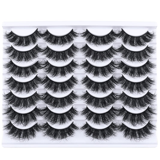 Mebver Lashes Eyelashes 8D Fluffy False Eyelashes Wispy Faux Mink Lashes Light Weight Fake Eyelashes Cat Eye Lashes 14 Pairs Pack
