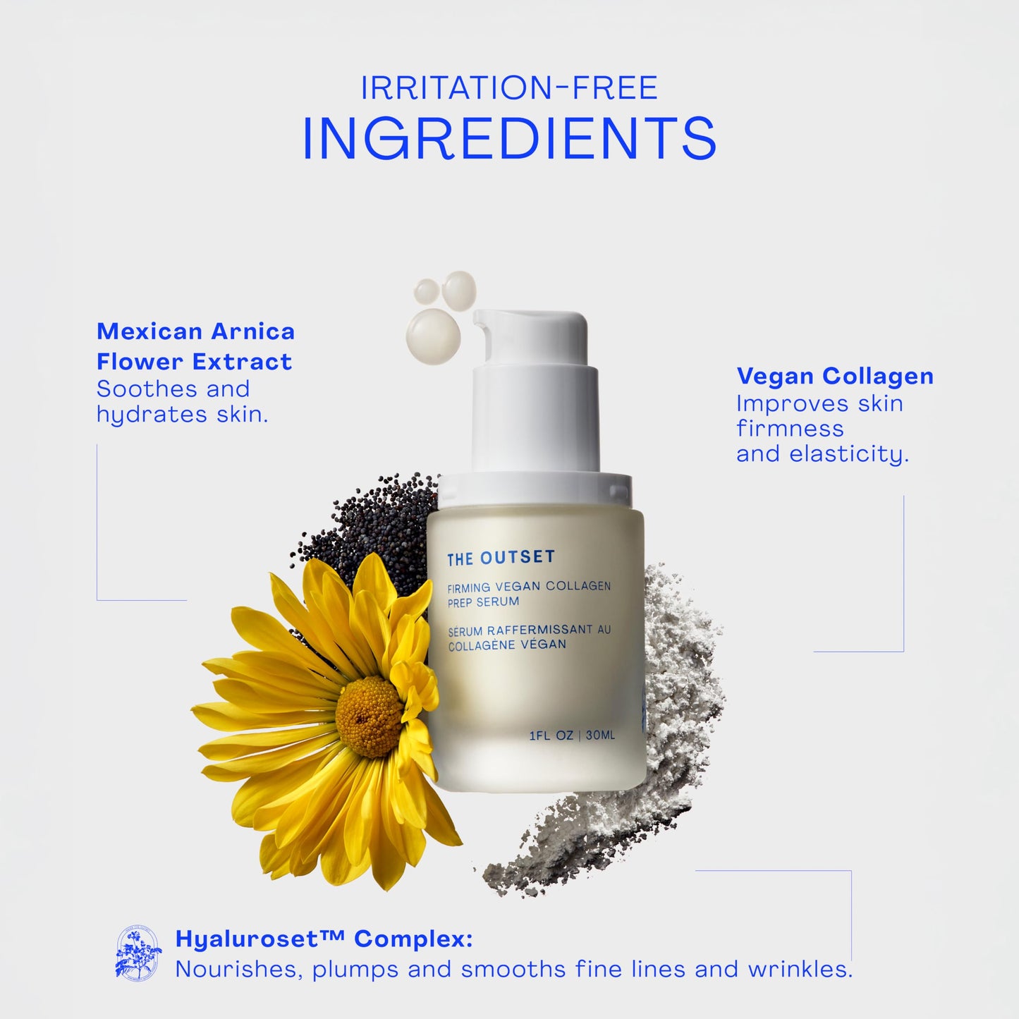 The Outset Firming Vegan Collagen Prep Serum - Gentle, Fragrance Free Multi-Benefit Serum - Hydrating, Brightening, Plumping and Anti-Aging - Clean