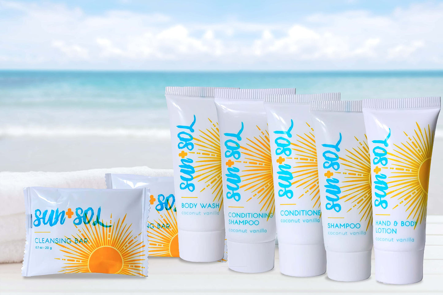 World Amenities Sun + Sol Bulk Hydrating Conditioner with Warm Coconut & Vanilla Fragrances, Travel Size Toiletries, Mini Hotel Amenities, 0.7 Oz, 50