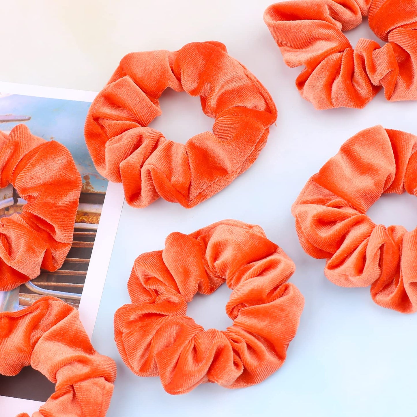IVARYSS Orange Scrunchies, Premium Velvet Soft Fall Hair Scrunchy, Halloween Thick Elastic Bands, Hair Accessories for Women and Girls, 12 Pack