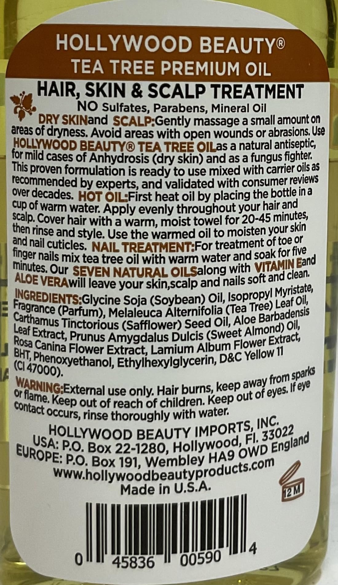 Hollywood Beauty Tea Tree Oil 2 Ounce (59ml) (3 Pack)